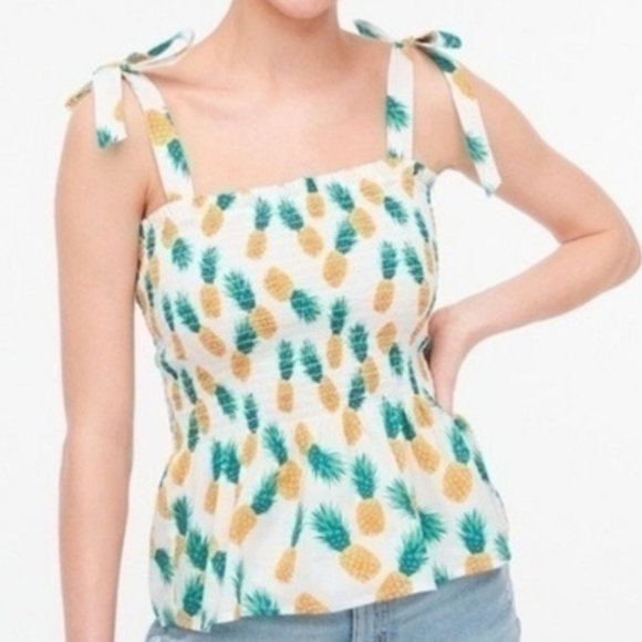 J.Crew XXL NWT pineapple Novelty Print Fun Flirty Sweet smocked tank - Picture 1 of 11